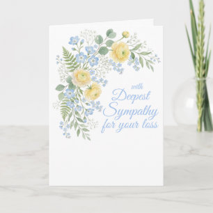 Floral Deepest Sympathy Blue Yellow Watercolor Card