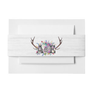 Floral Deer Antler Bouquet Rustic Wedding Monogram Invitation Belly Band