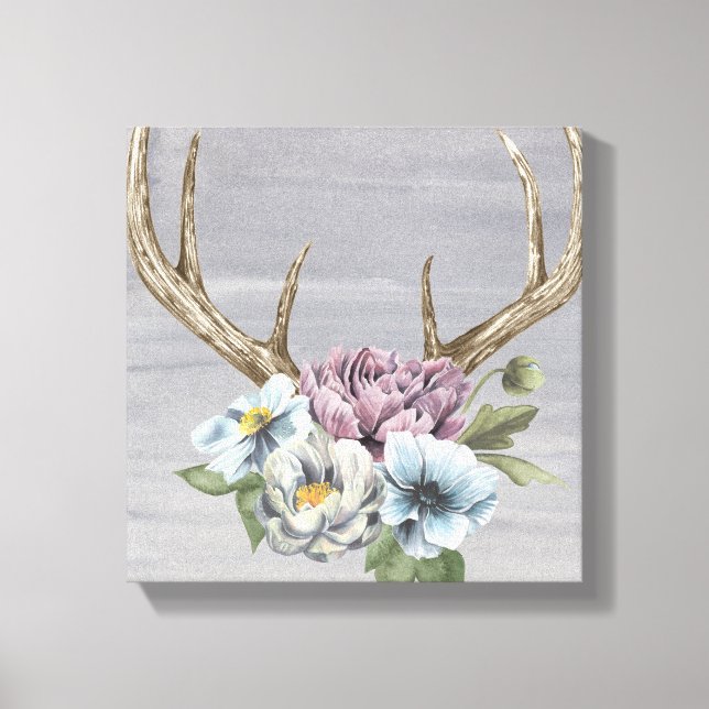 Floral Deer Antlers Canvas Print (Front)