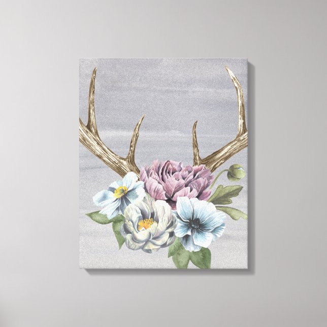 Floral Deer Antlers Canvas Print (Front)