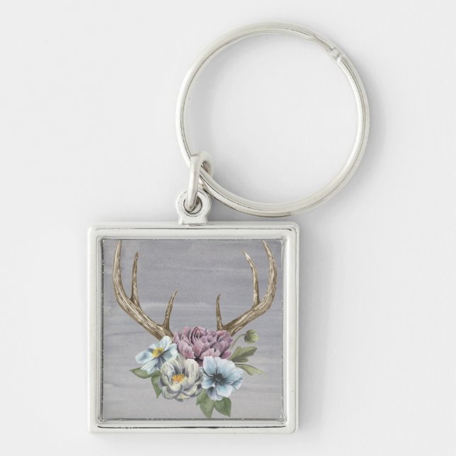 Floral Deer Antlers Keychain (Front)