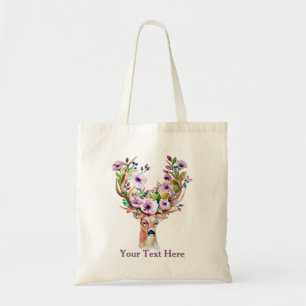 Floral Deer Antlers Tote Bag