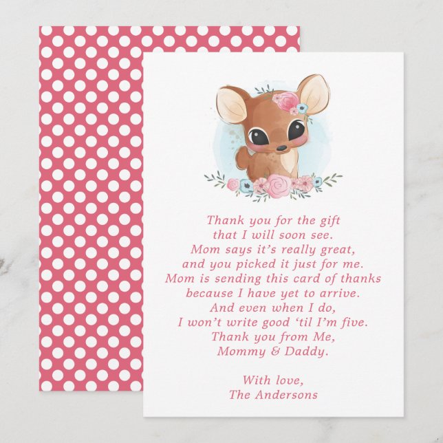 Floral Deer mignonne Doe Baby shower Carte de reme (Devant / Derrière)