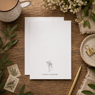 Floral Deer Minimal Personalized Note Card