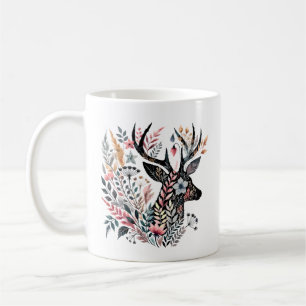 Floral Deer Silhouette – Nature-Inspired Artistic  Coffee Mug