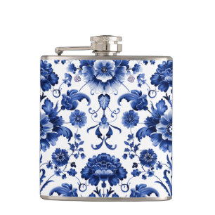 Floral Delft Blue Hip Flask