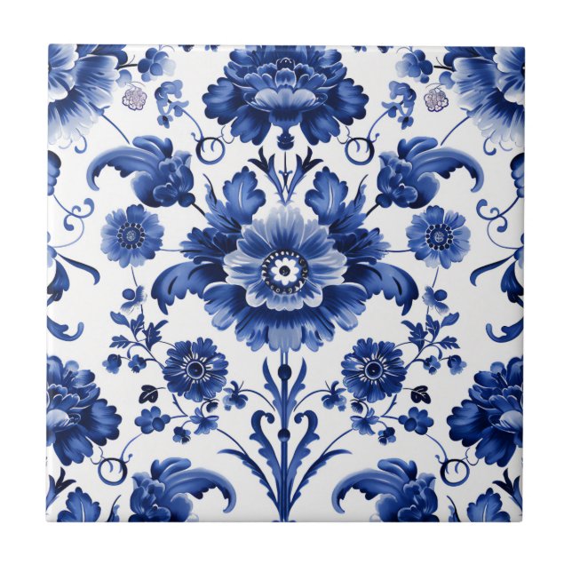 Floral Delft Blue Tile (Front)