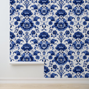 Floral Delft Blue Wallpaper