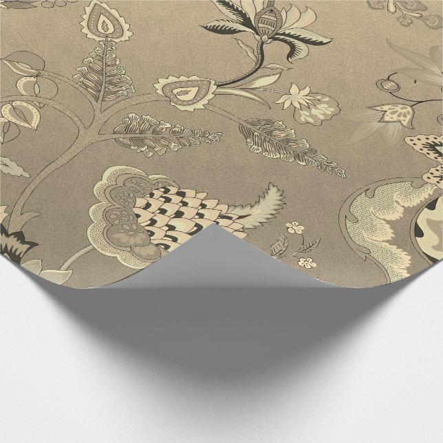 Floral Delicate Oriental Garden Gold Sepia Foxier Wrapping Paper (Corner)
