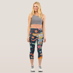Floral Delight: Watercolor Flower Texture Capri Leggings