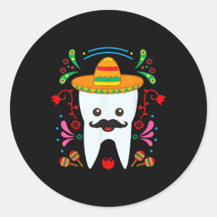 Floral Dental Tooth Funny Cinco De Mayo Mexican De Classic Round Sticker
