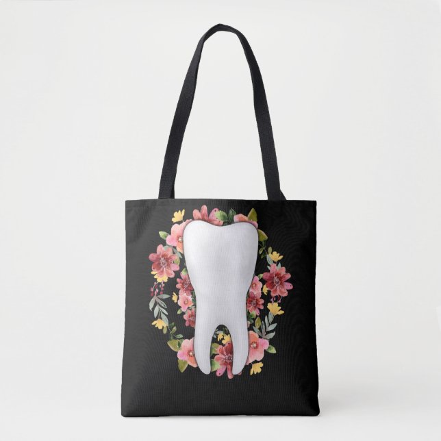 Floral Dentist Tooth Flowers Dental Assistant Tote Bag (Front)