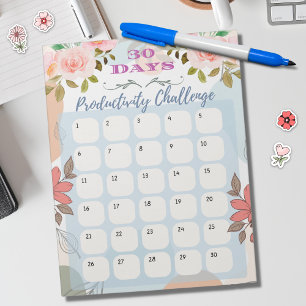Floral Design 30 Days Productivity Challenge Notepad