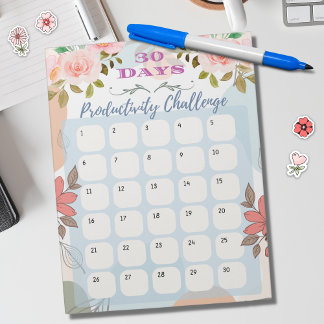 Floral Design 30 Days Productivity Challenge Notepad