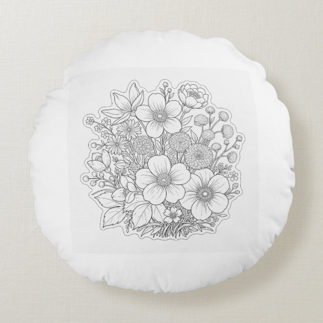 Floral design art round pillow (Front)