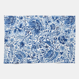 Floral Design Blue and White Kitchen Towel