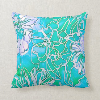 Floral design blue green white flowers beautiful throw pillow