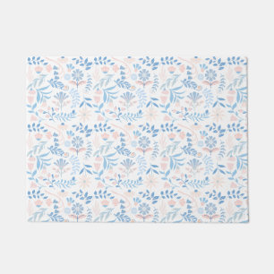 Floral design boho block print blue pink girly doormat