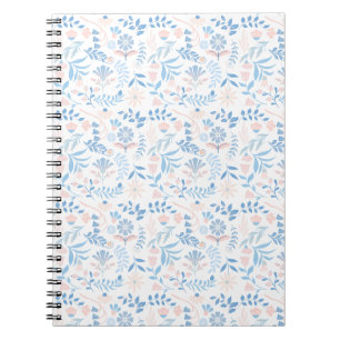 Floral design boho block print blue pink girly notebook