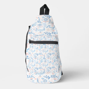 Floral design boho block print blue pink girly sling bag