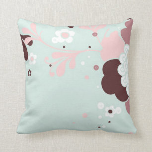 Floral Design Brown Blue And Pink Throw Pillow