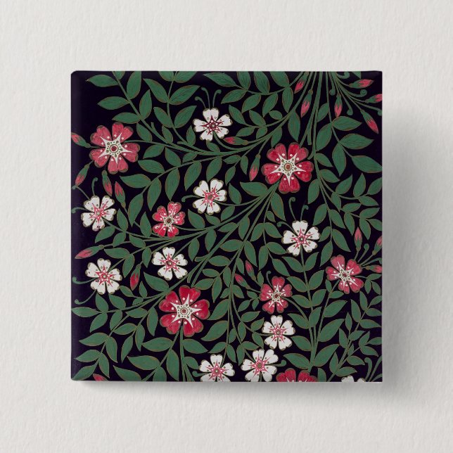 Floral Design by J. Owen, 1863 2 Inch Square Button (Front)