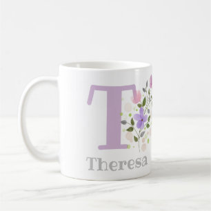 Floral Design Coffee Mug with the Name Theresa