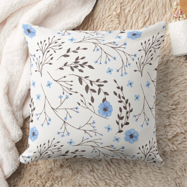 Floral design in blue and brown throw pillow (Blanket)