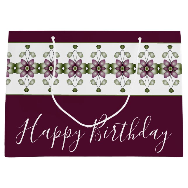 Floral Design In Deep Burgundy Large Gift Bag (Front)