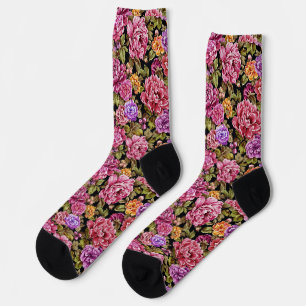  Floral Design in Pink and Purple Socks