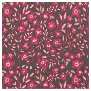 Floral Design in Viva Magenta and Black  Fabric