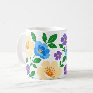Floral Design with Blue, Cream, & Purple Flowers Coffee Mug