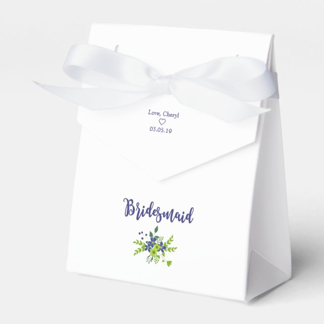 Floral Design with Bridesmaid in Blue & Green Favor Box (Front Side)