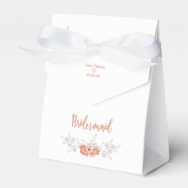 Floral Design with Bridesmaid quote in Coral Favor Box (Front Side)