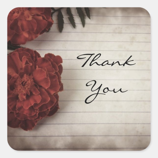 Floral Design with Lined Parchment Paper Thank You Square Sticker (Front)