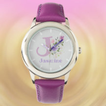 Floral Design with Name & Initial Child's Watch