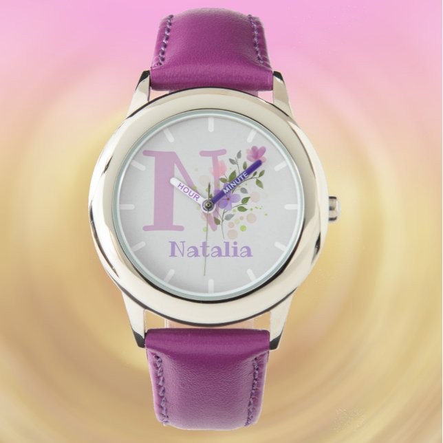 Floral Design with Name & Initial Child's Watch (Creator Uploaded)