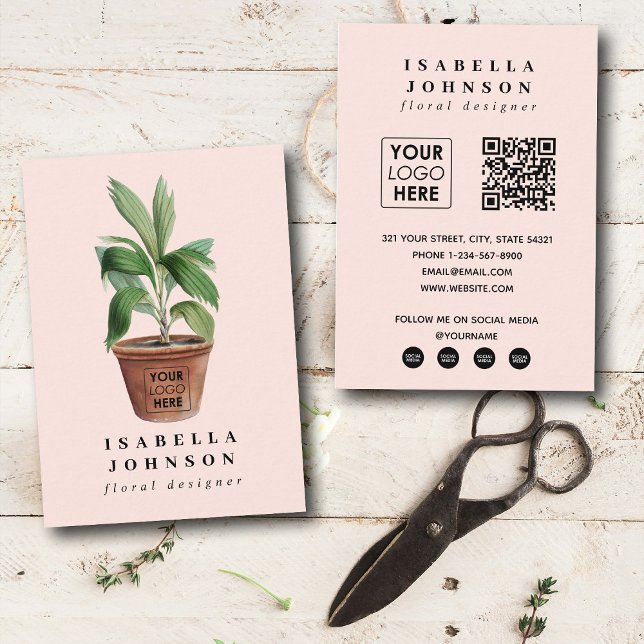 Floral Designer Logo QR Code Social Media Boho Business Card (Floral Designer Logo QR Code Social Media Boho Business Card)