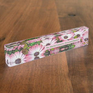 FLORAL DESK NAMEPLATE, CUSTOMIZABLE NAMEPLATE