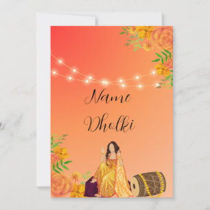 Floral deux tons orange Dholki invitation nuit