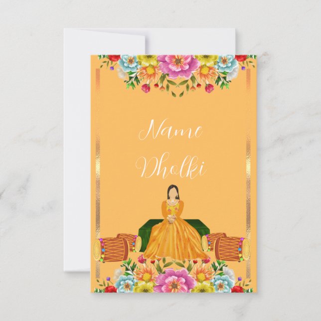 Floral dholki invitation  (Front)