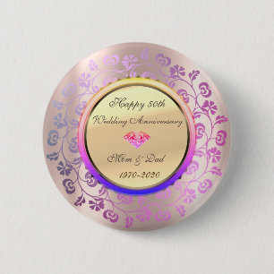 Floral Diamond Rose Gold 50th Wedding Anniversary 2 Inch Round Button