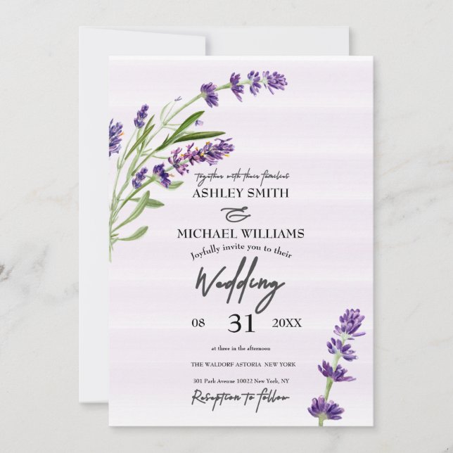 Floral Digital Lavender Romantic  Wedding Invitation (Front)