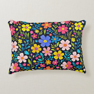 Floral Digital Painting Flowers Pattern Accent Pillow