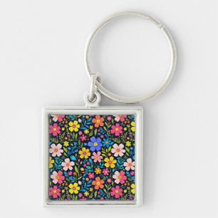 Floral Digital Painting Flowers Pattern Keychain