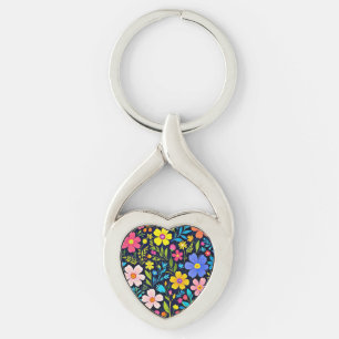 Floral Digital Painting Flowers Pattern Keychain