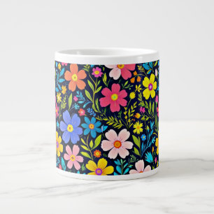 Floral Digital Painting Flowers Pattern Large Coffee Mug