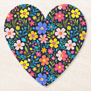 Floral Digital Painting Flowers Pattern Paper Coaster