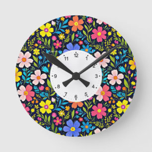 Floral Digital Painting Flowers Pattern Round Clock