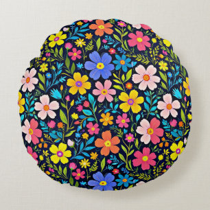 Floral Digital Painting Flowers Pattern Round Pillow